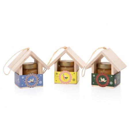 Wooden birdhouse + honey jar 300 g